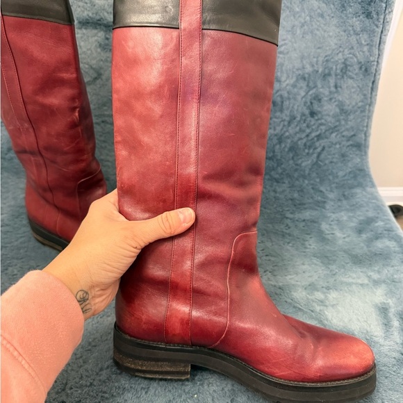 Women’s Dries Van Noten Red And Black Riding Boots Size 5.5 Luxury Leather - Picture 8 of 13